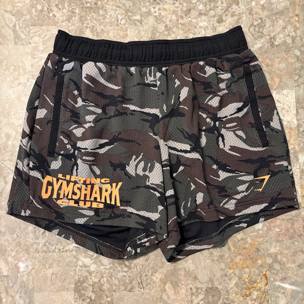 Gymshark Shorts Mens Medium Green Lifting Club Camo Mesh 5" Performance Gym